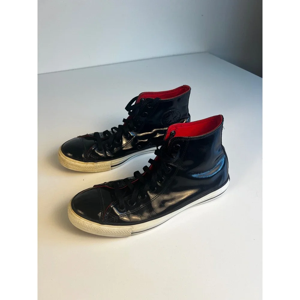 Converse All Star High‎ Top Black Patent Leather Sneakers Sz M 10 W 12